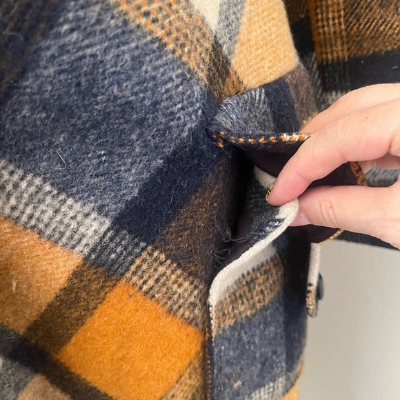 Vintage Jill Jr. Rust Orange and Navy Plaid Wool Coat as is - Picture 8 of 12